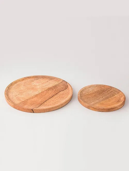 Brown Mango Wooden And Enamel Tray Round (Set Of 2) - J.L.HOME DECOR