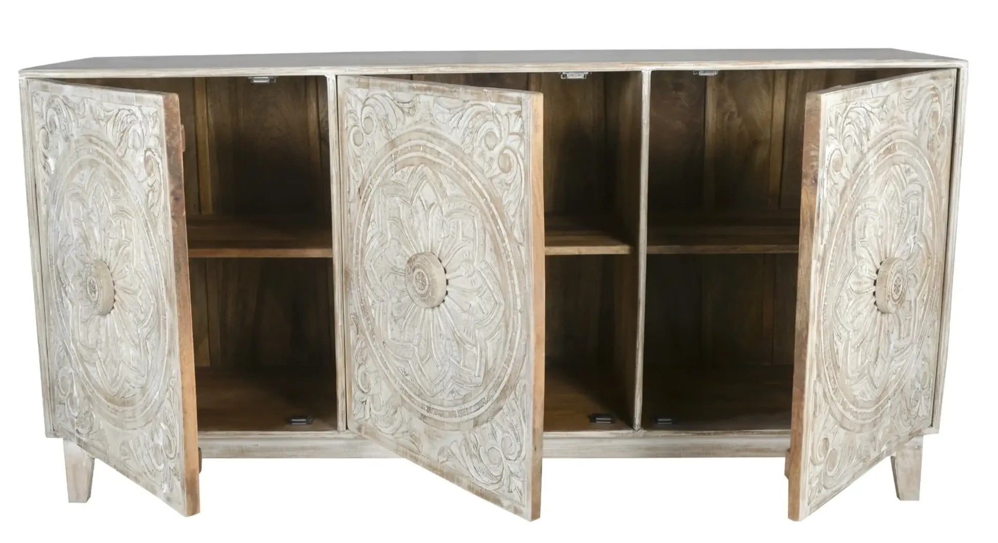 Carved 3 Door Buffet Sideboard in Solid Hard Wood - J.L.HOME DECOR