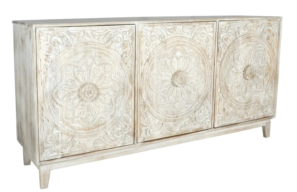 Carved 3 Door Buffet Sideboard in Solid Hard Wood - J.L.HOME DECOR