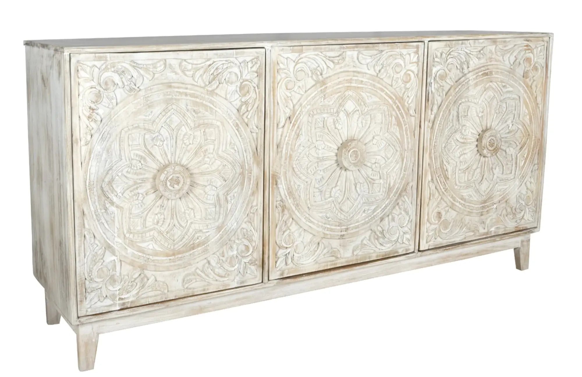Carved 3 Door Buffet Sideboard in Solid Hard Wood - J.L.HOME DECOR