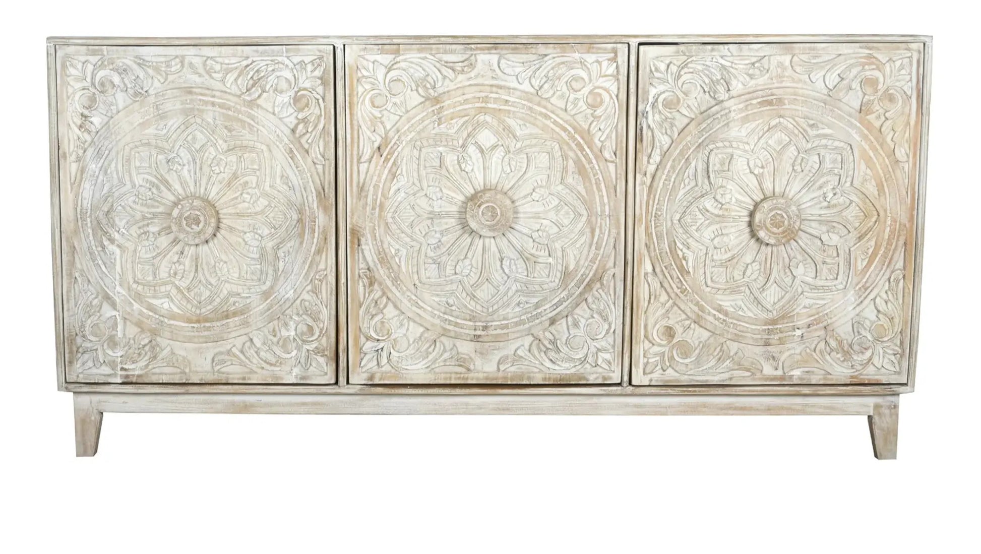 Carved 3 Door Buffet Sideboard in Solid Hard Wood - J.L.HOME DECOR