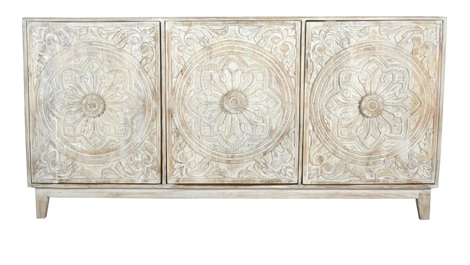 Carved 3 Door Buffet Sideboard in Solid Hard Wood - J.L.HOME DECOR