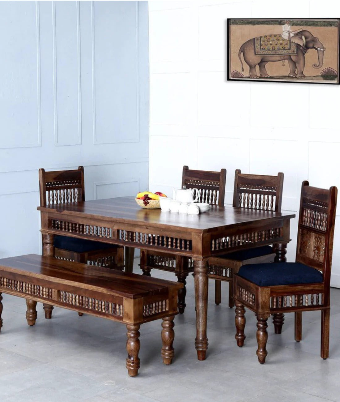 Ghirli Solid Wood 6 Seater Dining Table Set - J.L.HOME DECOR