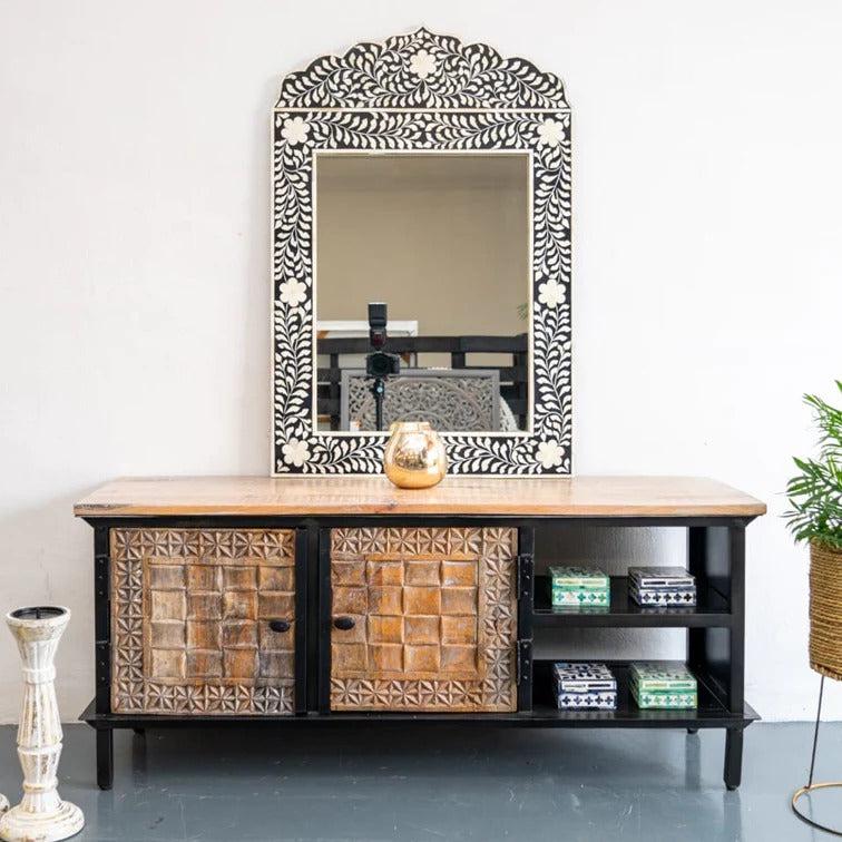 Hand Carved Industrial TV Console TV Cabinet Media Console - J.L.HOME DECOR