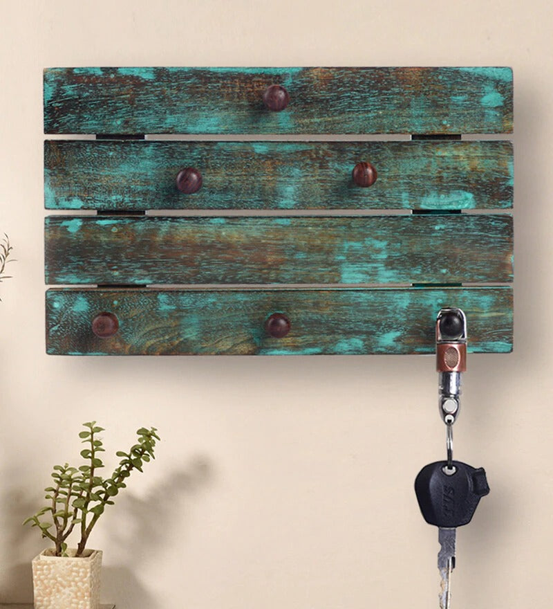 Antique Blue Colour Mango Wood Key Holder - J.L.HOME DECOR