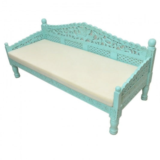 Mughal Garden Hand Carved Balinese Daybed Turquoise L - J.L.HOME DECOR