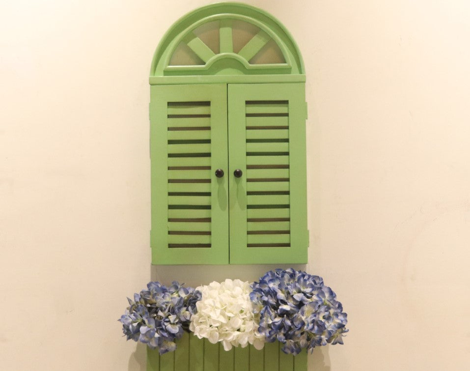 Wooden Window Frame Planter in Solid Hard Wood Decorative Frame for Bedroom | Home Decor | Living Room 94x45.8cm Green - J.L.HOME DECOR