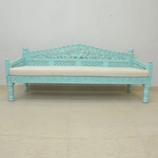 Mughal Garden Hand Carved Balinese Daybed Turquoise L - J.L.HOME DECOR