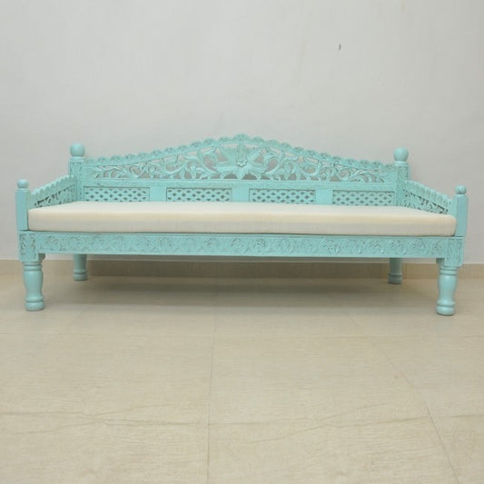 Mughal Garden Hand Carved Balinese Daybed Turquoise L - J.L.HOME DECOR