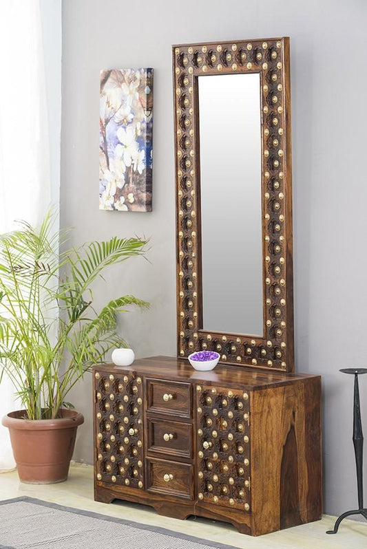 Solid Wood Brass Dressing Table - J.L.HOME DECOR