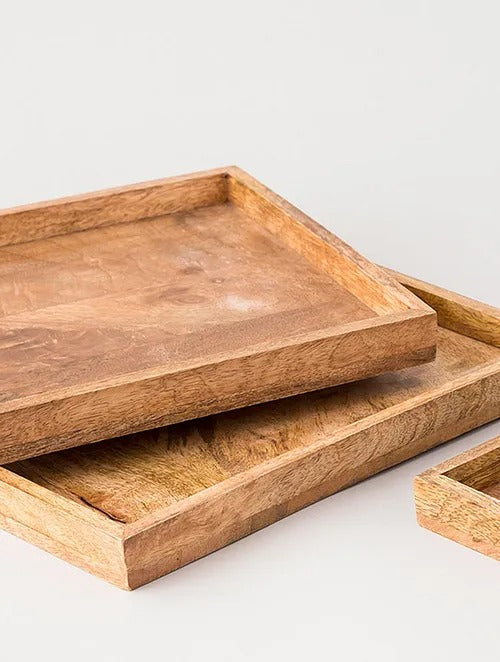 Brown Mango Wooden And Enamel Tray Square (Set Of 4) - J.L.HOME DECOR