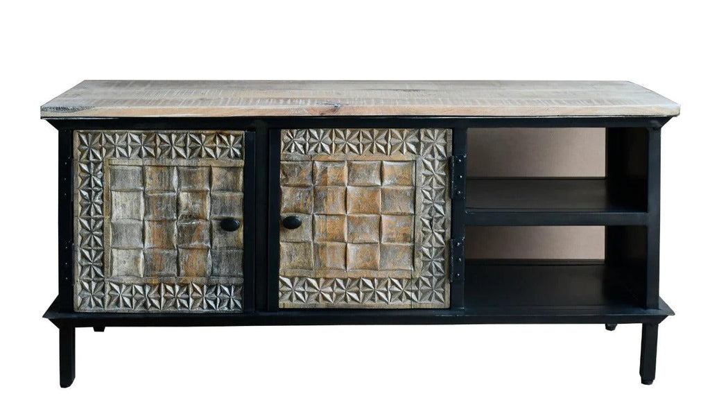 Hand Carved Industrial TV Console TV Cabinet Media Console - J.L.HOME DECOR