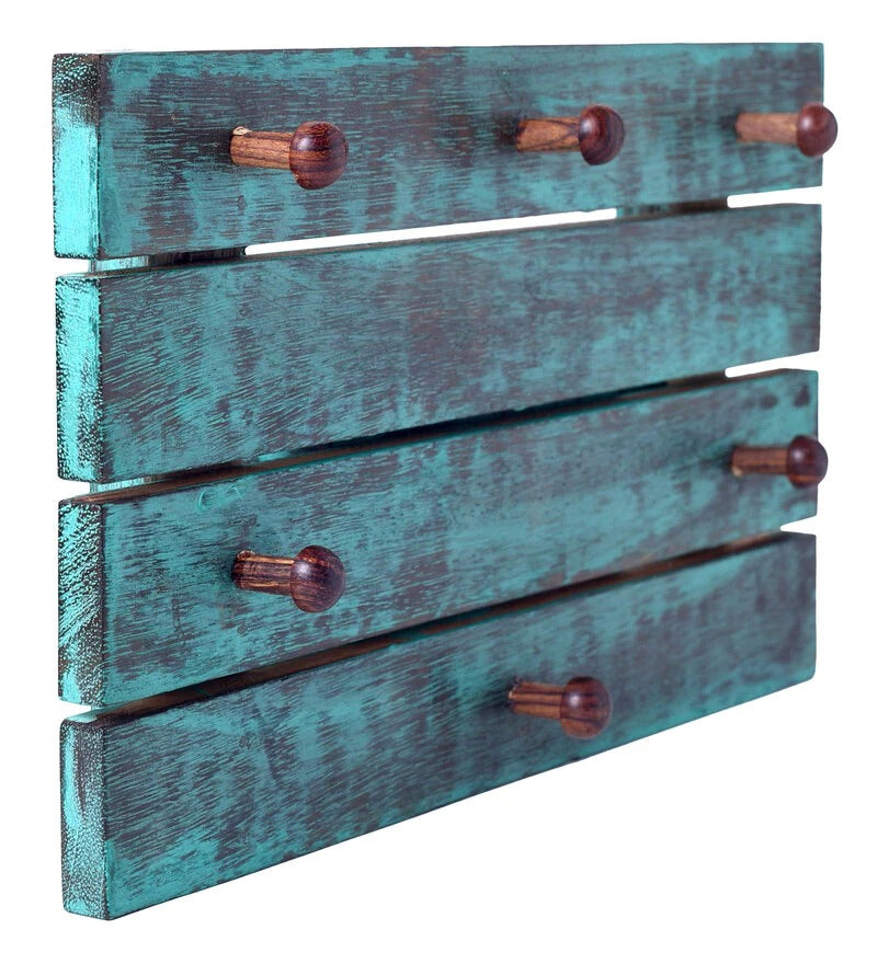 Antique Blue Colour Mango Wood Key Holder - J.L.HOME DECOR