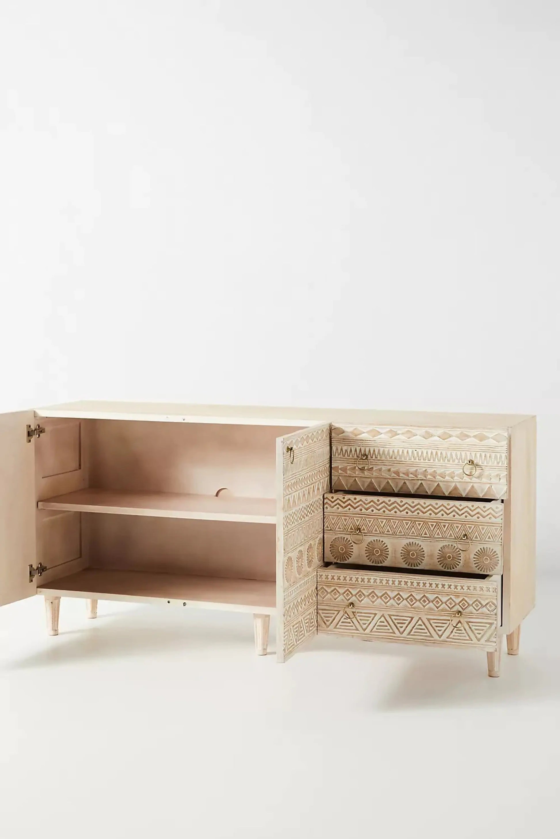 Vintage Carved Mango Wood Sideboard Whitewash - J.L.HOME DECOR