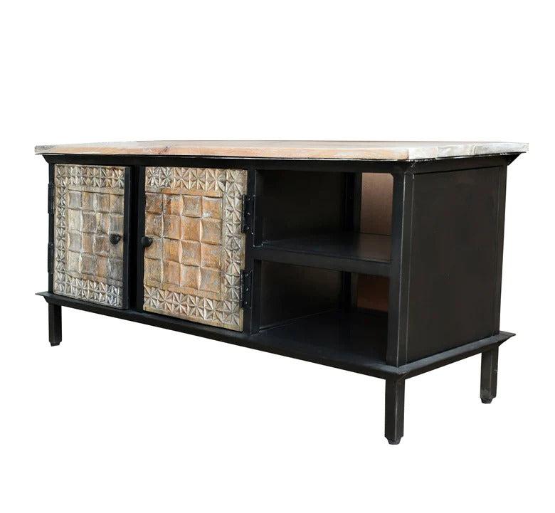 Hand Carved Industrial TV Console TV Cabinet Media Console - J.L.HOME DECOR
