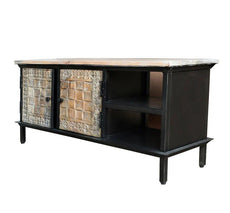 Hand Carved Industrial TV Console TV Cabinet Media Console - J.L.HOME DECOR