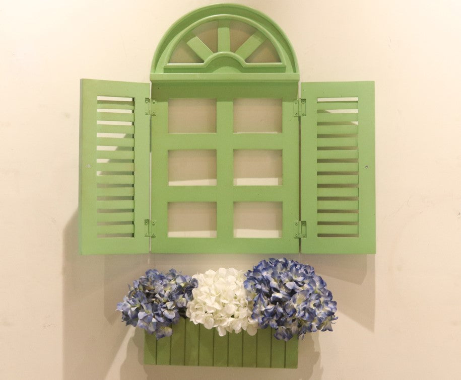 Wooden Window Frame Planter in Solid Hard Wood Decorative Frame for Bedroom | Home Decor | Living Room 94x45.8cm Green - J.L.HOME DECOR