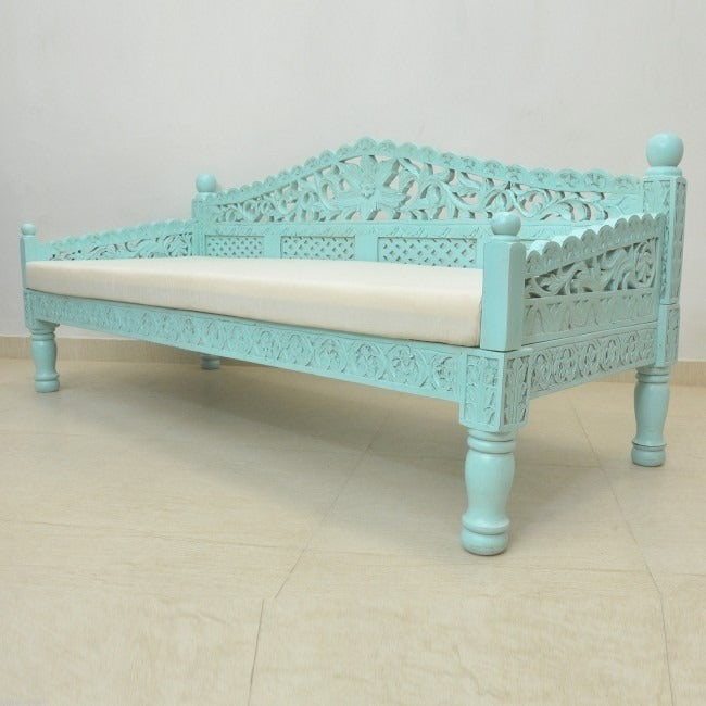 Mughal Garden Hand Carved Balinese Daybed Turquoise L - J.L.HOME DECOR