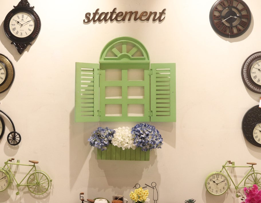 Wooden Window Frame Planter in Solid Hard Wood Decorative Frame for Bedroom | Home Decor | Living Room 94x45.8cm Green - J.L.HOME DECOR