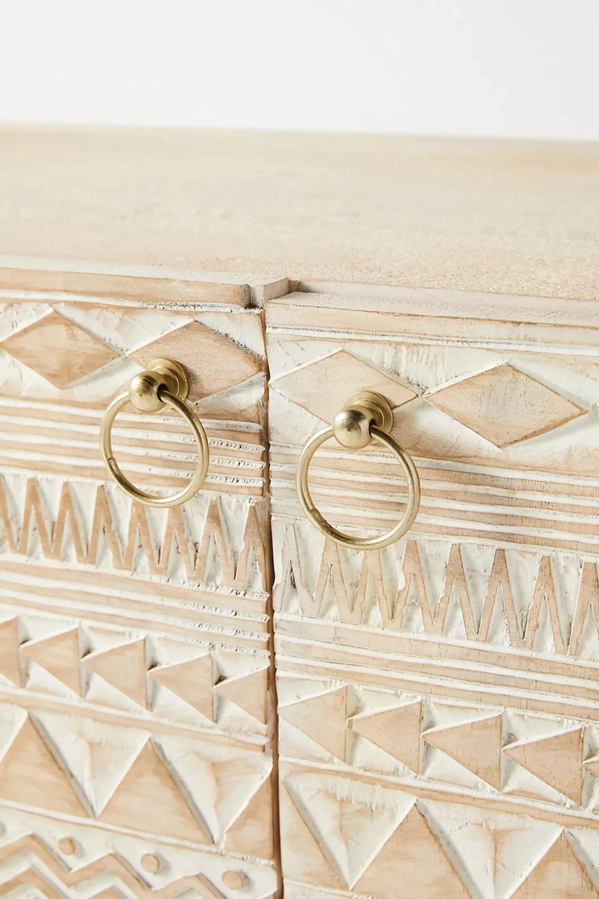 Vintage Carved Mango Wood Sideboard Whitewash - J.L.HOME DECOR