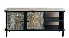 Hand Carved Industrial TV Console TV Cabinet Media Console - J.L.HOME DECOR