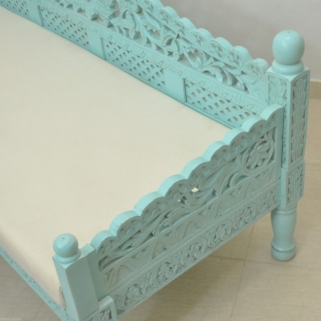Mughal Garden Hand Carved Balinese Daybed Turquoise L - J.L.HOME DECOR