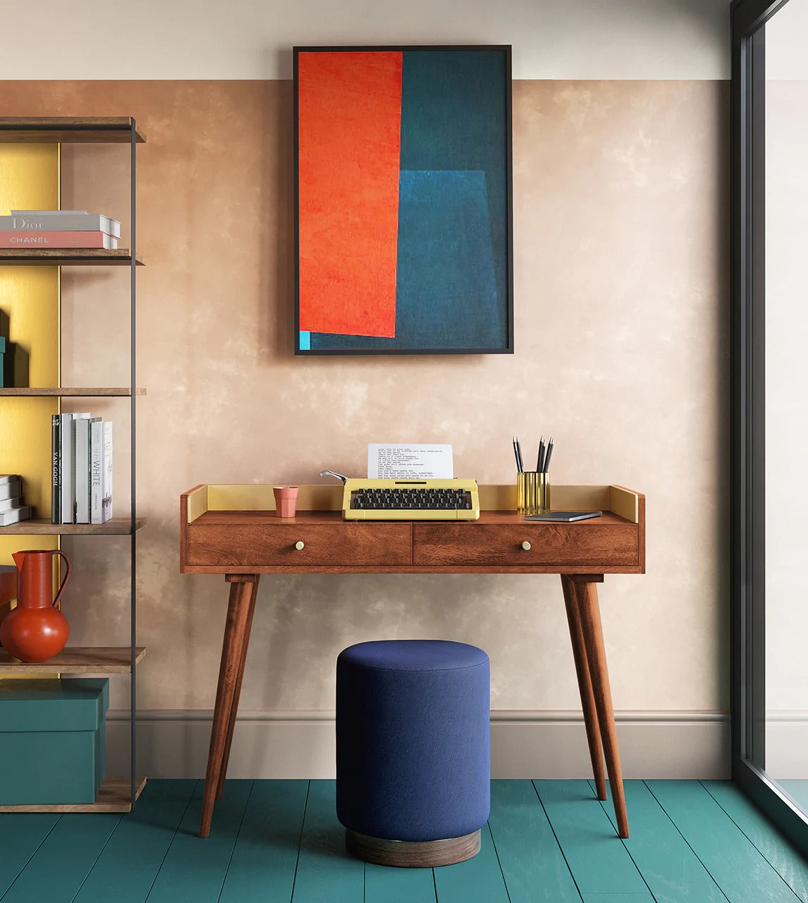 Diana Retro Gold Trimmed Desk - J.L.HOME DECOR