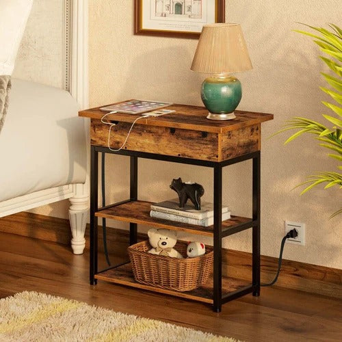Tall End Table with Storage and Built-In Outlets - J.L.HOME DECOR