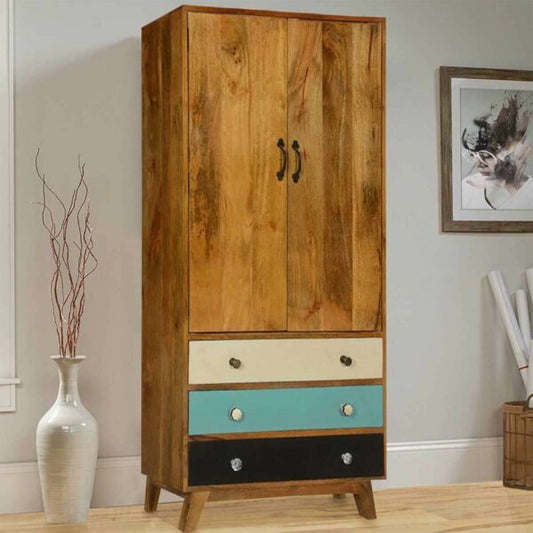 Solid Wood Wardrobe In Natural Finish - J.L.HOME DECOR