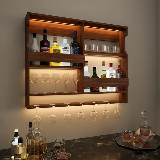 Walnut-Finished Bar Shelf / Mini Bar Cabinet - J.L.HOME DECOR