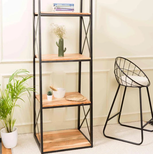 Metal & Acacia Wood Shelving Unit - J.L.HOME DECOR