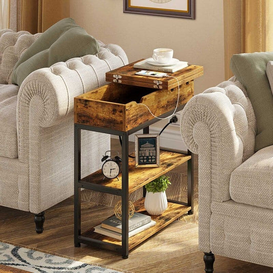 Tall End Table with Storage and Built-In Outlets - J.L.HOME DECOR