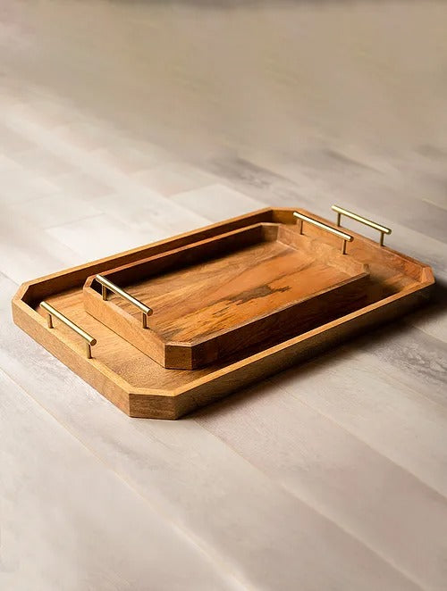 Brown Wood Matt Tray (L- 28in, W- 18in) - J.L.HOME DECOR