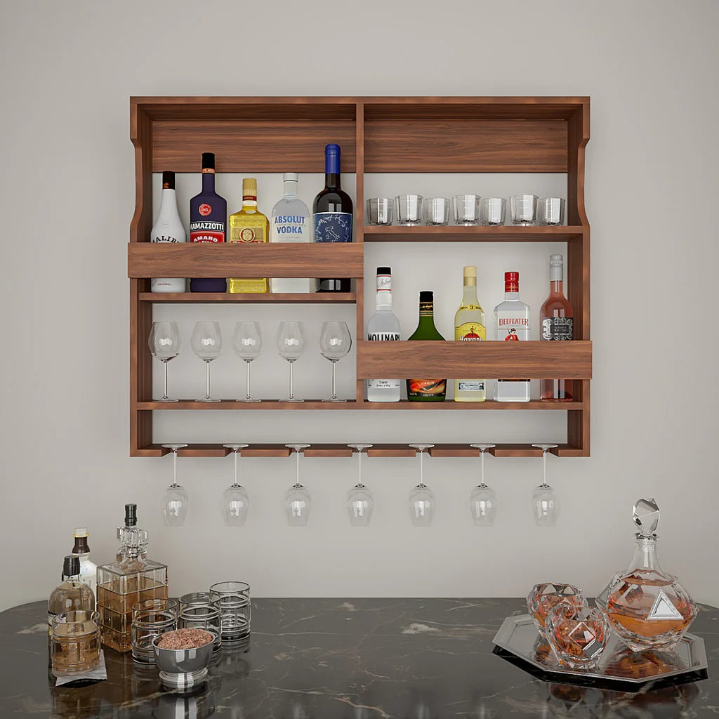 Walnut-Finished Bar Shelf / Mini Bar Cabinet - J.L.HOME DECOR