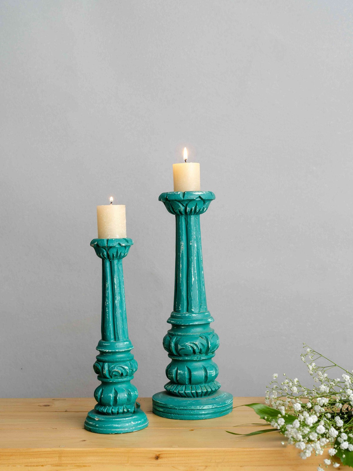 Retro Candle Holders White-Set of 2 - J.L.HOME DECOR