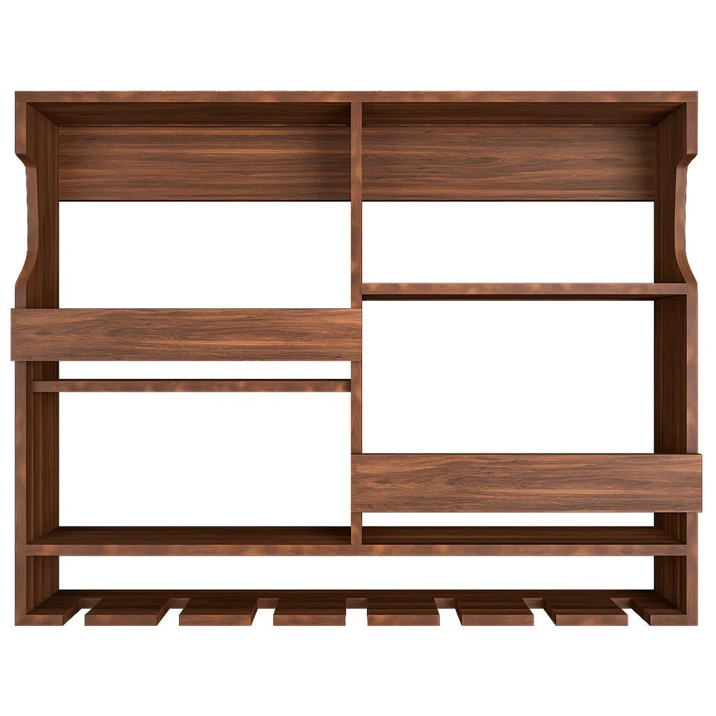 Walnut-Finished Bar Shelf / Mini Bar Cabinet - J.L.HOME DECOR