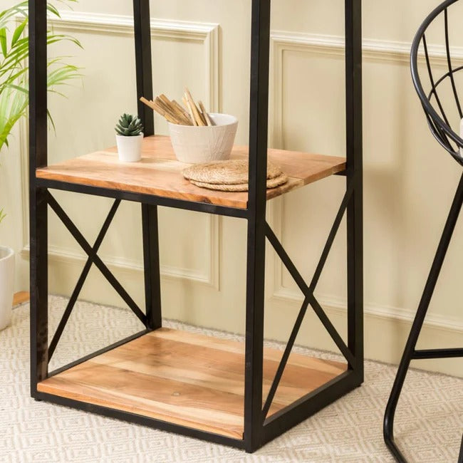 Metal & Acacia Wood Shelving Unit - J.L.HOME DECOR