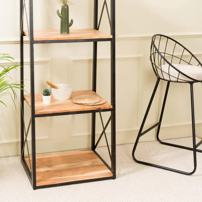 Metal & Acacia Wood Shelving Unit - J.L.HOME DECOR