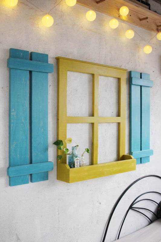Creative Farmhouse Wall Window Decoration Flower Basket Wall Hanging with Shutters - J.L.HOME DECOR