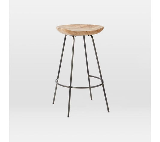 Alden Wood Counter Stool, Mango Wood, Natural Mango, Steel - J.L.HOME DECOR