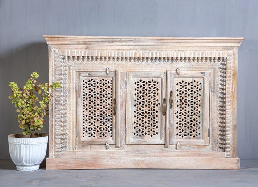 Carved Vintage Traditional Jali Sideboard - J.L.HOME DECOR