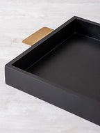 Gold and Black Teak Wood Serving Tray (L-17.15in, W-12in) - J.L.HOME DECOR