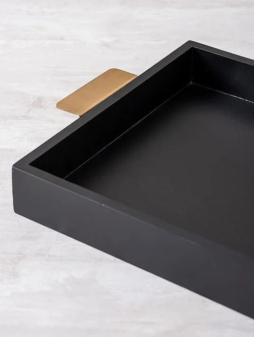 Gold and Black Teak Wood Serving Tray (L-17.15in, W-12in) - J.L.HOME DECOR