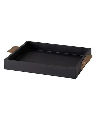 Gold and Black Teak Wood Serving Tray (L-17.15in, W-12in) - J.L.HOME DECOR