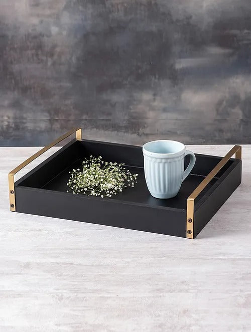 Black and Gold Serving Tray (L-17.15in, W-12in) - J.L.HOME DECOR