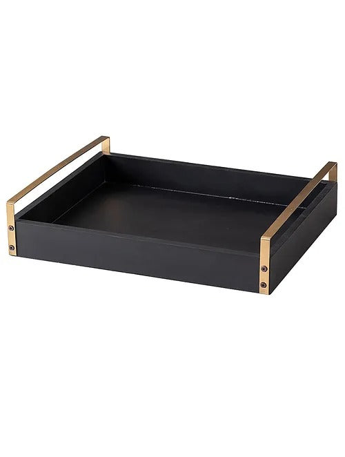 Black and Gold Serving Tray (L-17.15in, W-12in) - J.L.HOME DECOR