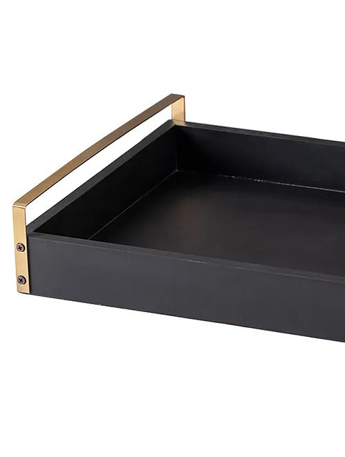 Black and Gold Serving Tray (L-17.15in, W-12in) - J.L.HOME DECOR