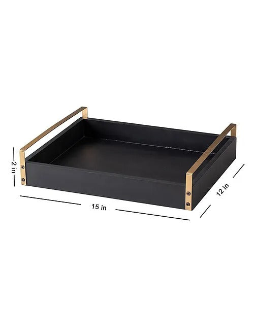Black and Gold Serving Tray (L-17.15in, W-12in) - J.L.HOME DECOR