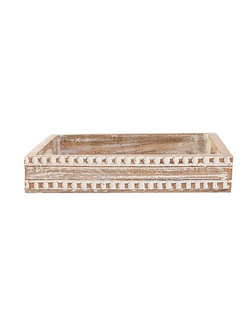 White Wood Shankh Tray (L-8.27in, W-12.2in) - J.L.HOME DECOR