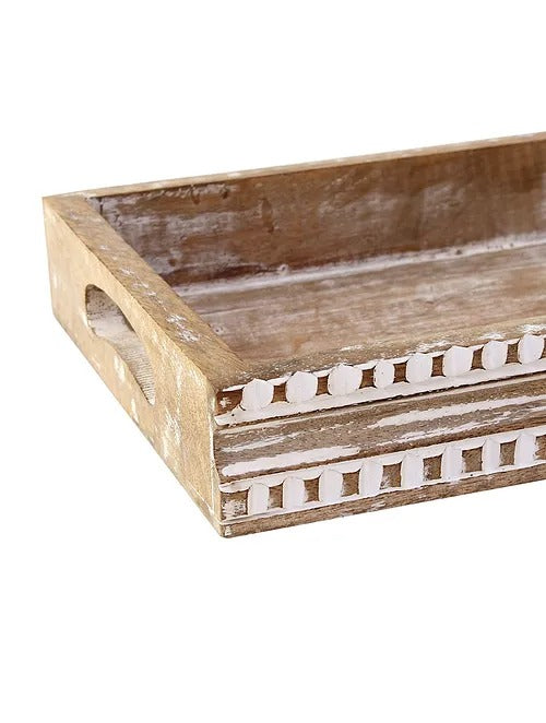 White Wood Shankh Tray (L-8.27in, W-12.2in) - J.L.HOME DECOR